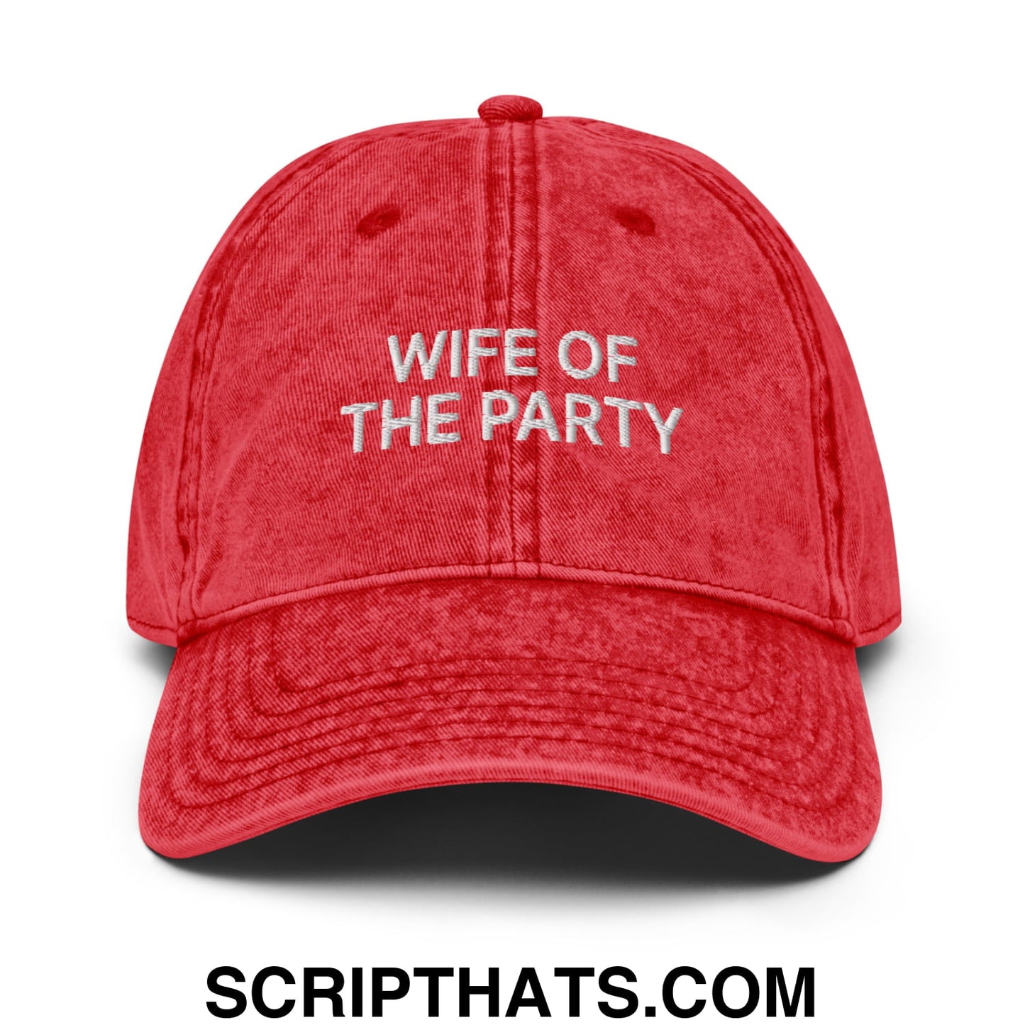 Wife of the Party Embroidered Unstructured Denim Dad Hat Red