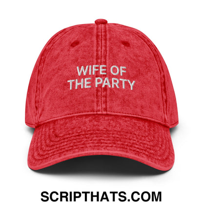 Wife of the Party Embroidered Unstructured Denim Dad Hat Red