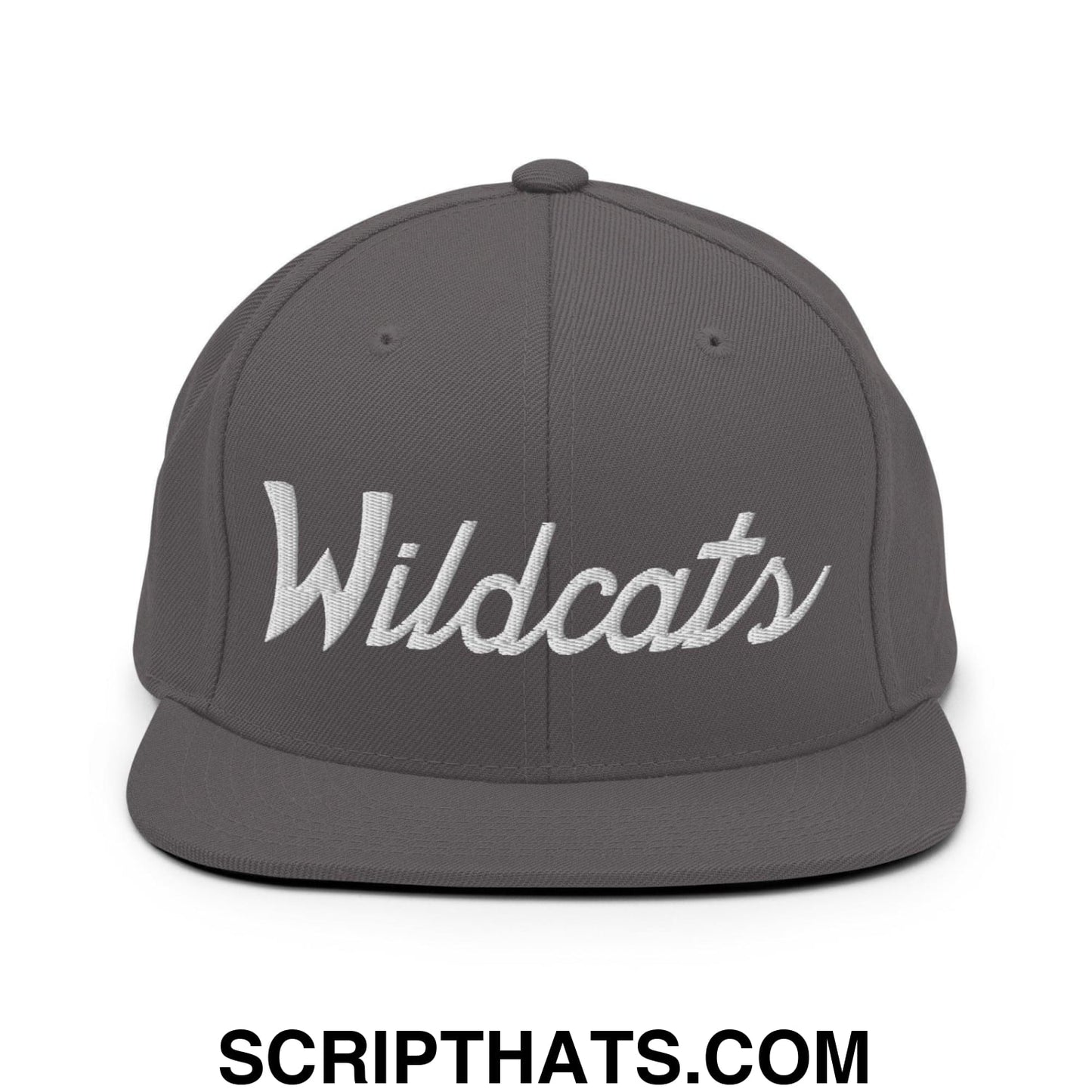 Wildcats School Mascot Script Snapback Hat Dark Grey
