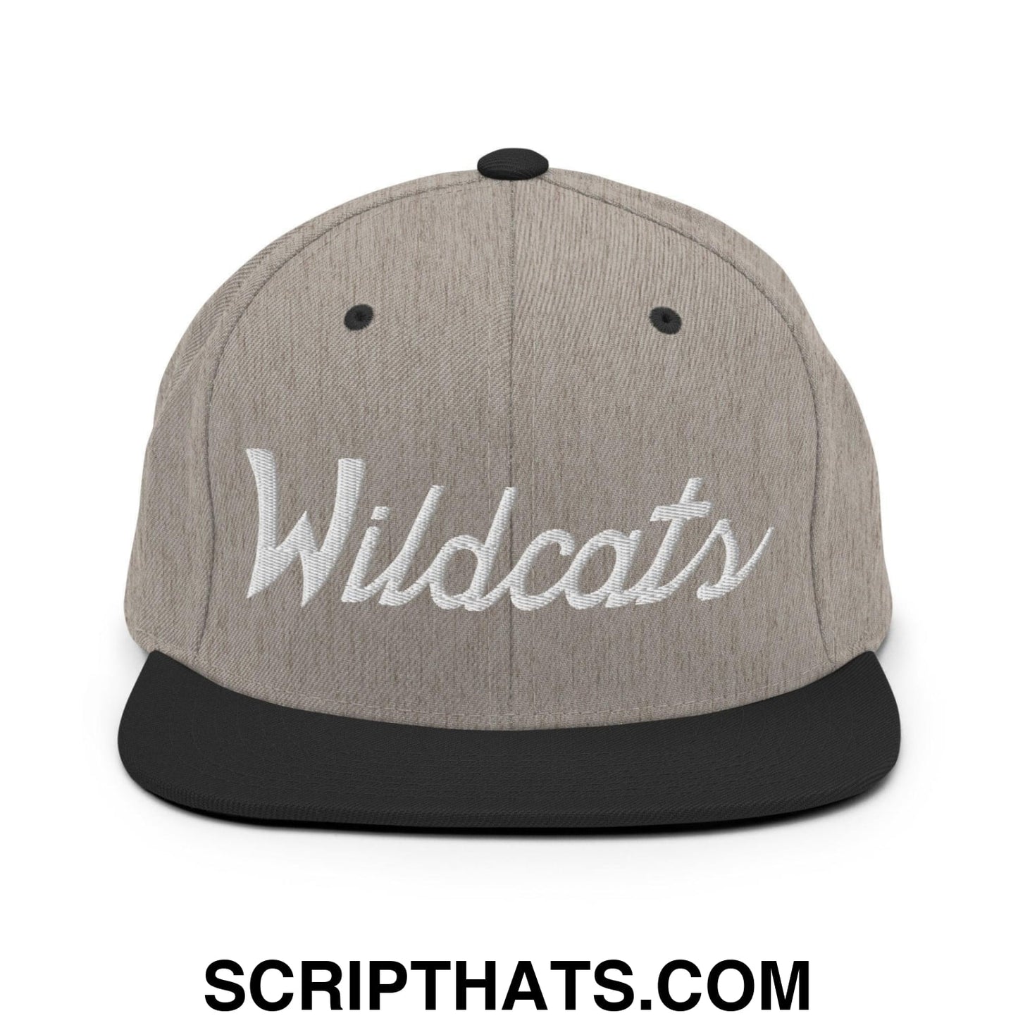 Wildcats School Mascot Script Snapback Hat Heather Black