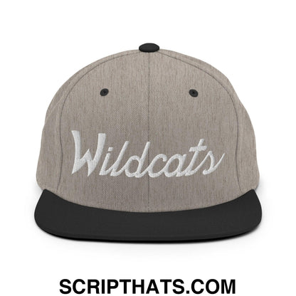 Wildcats School Mascot Script Snapback Hat Heather Black
