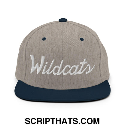 Wildcats School Mascot Script Snapback Hat Heather Grey Navy