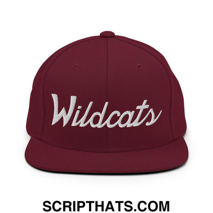 Wildcats School Mascot Script Snapback Hat Maroon