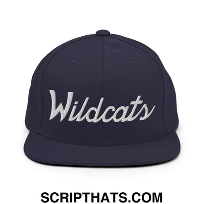 Wildcats School Mascot Script Snapback Hat Navy