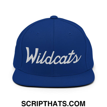 Wildcats School Mascot Script Snapback Hat Royal Blue