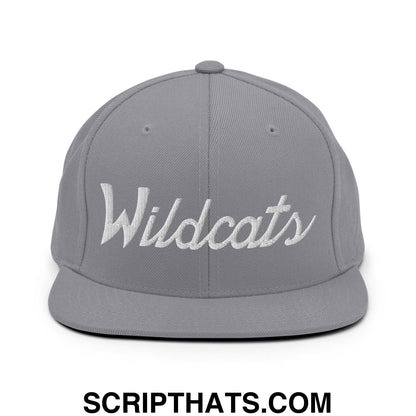 Wildcats School Mascot Script Snapback Hat Silver