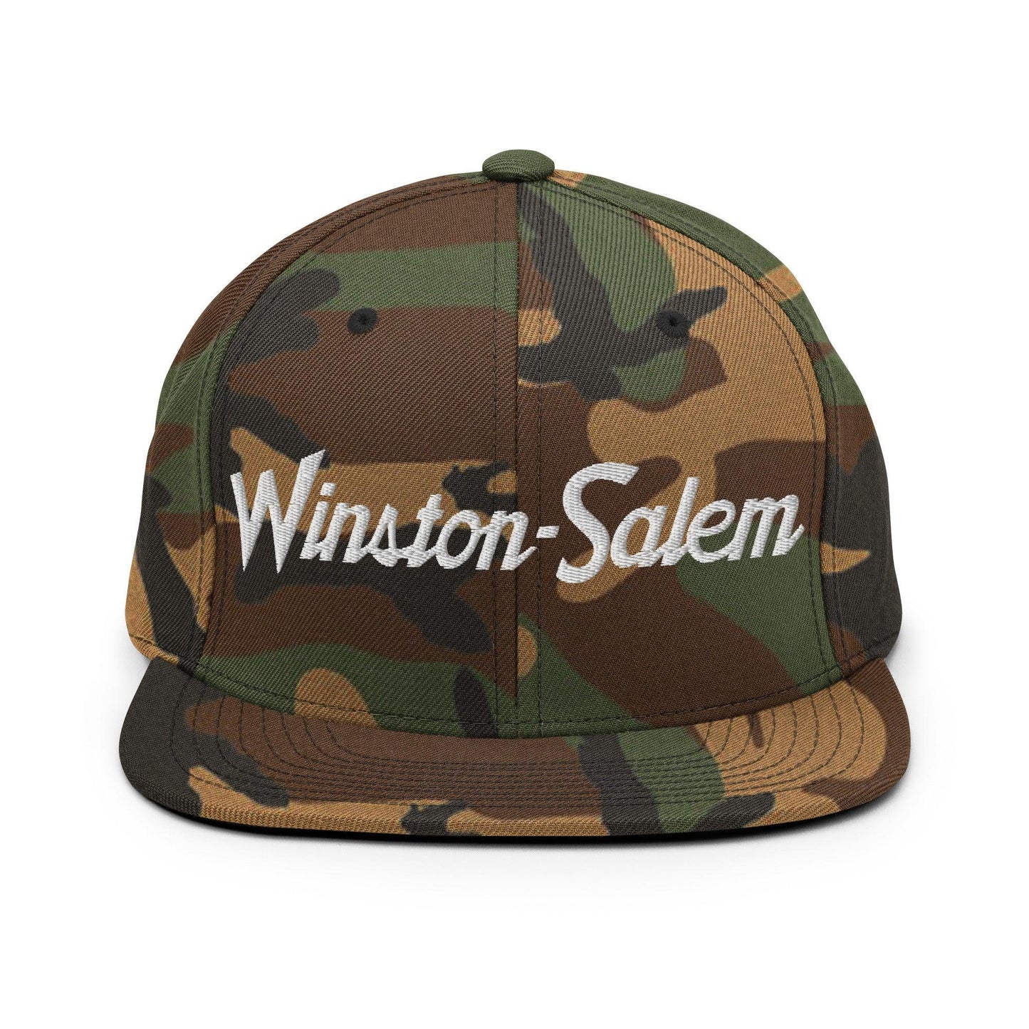 Winston-Salem Script Snapback Hat Green Camo