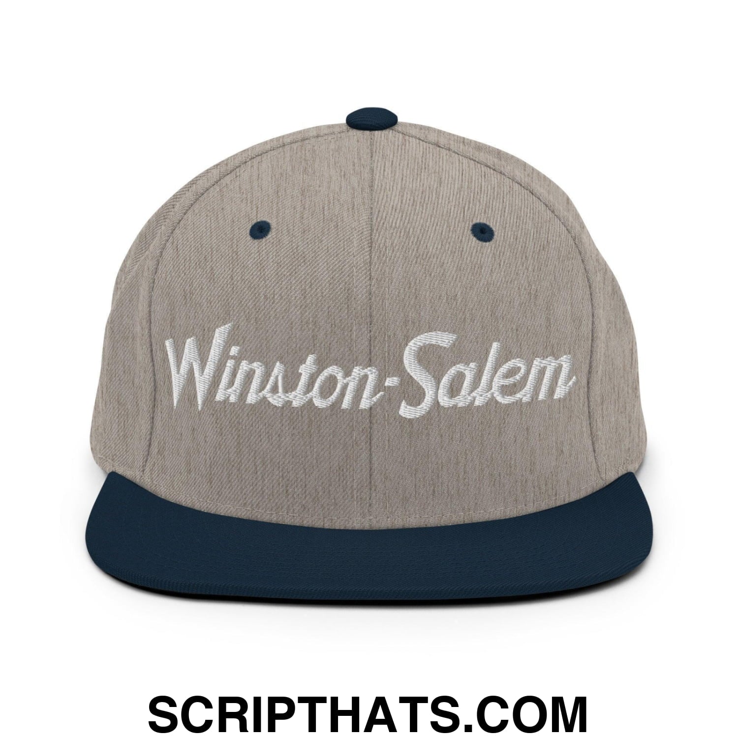 Winston-Salem Script Snapback Hat Heather Grey Navy