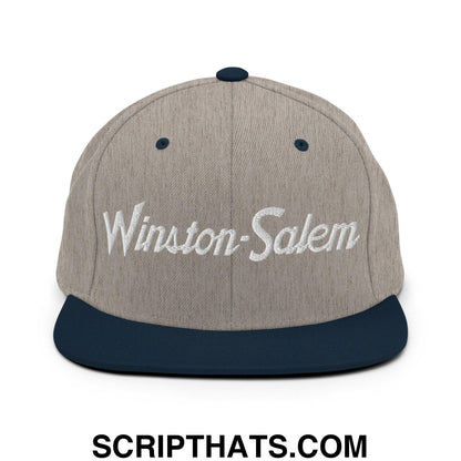 Winston-Salem Script Snapback Hat Heather Grey Navy