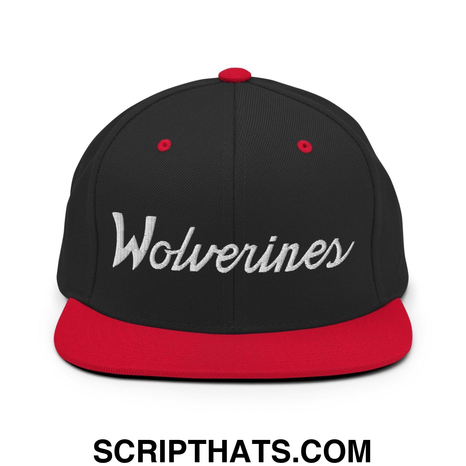 Wolverines School Mascot Script Snapback Hat Black Red