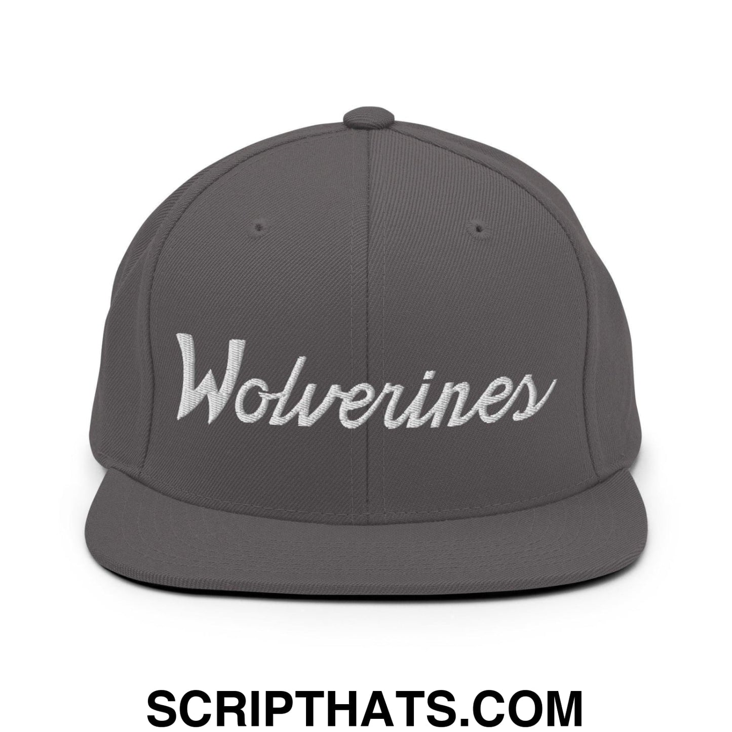 Wolverines School Mascot Script Snapback Hat Dark Grey