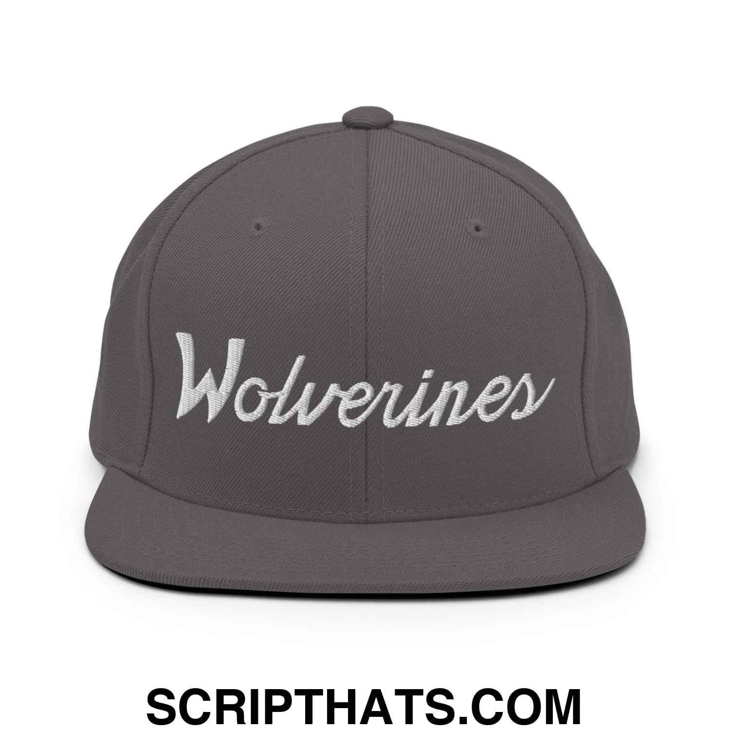 Wolverines School Mascot Script Snapback Hat Dark Grey