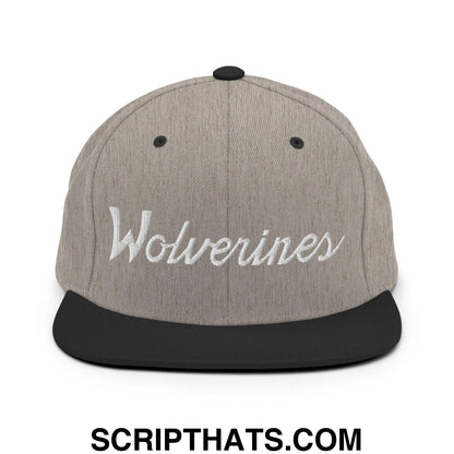 Wolverines School Mascot Script Snapback Hat Heather Black