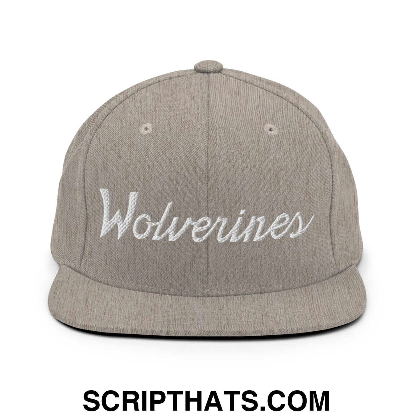 Wolverines School Mascot Script Snapback Hat Heather Grey