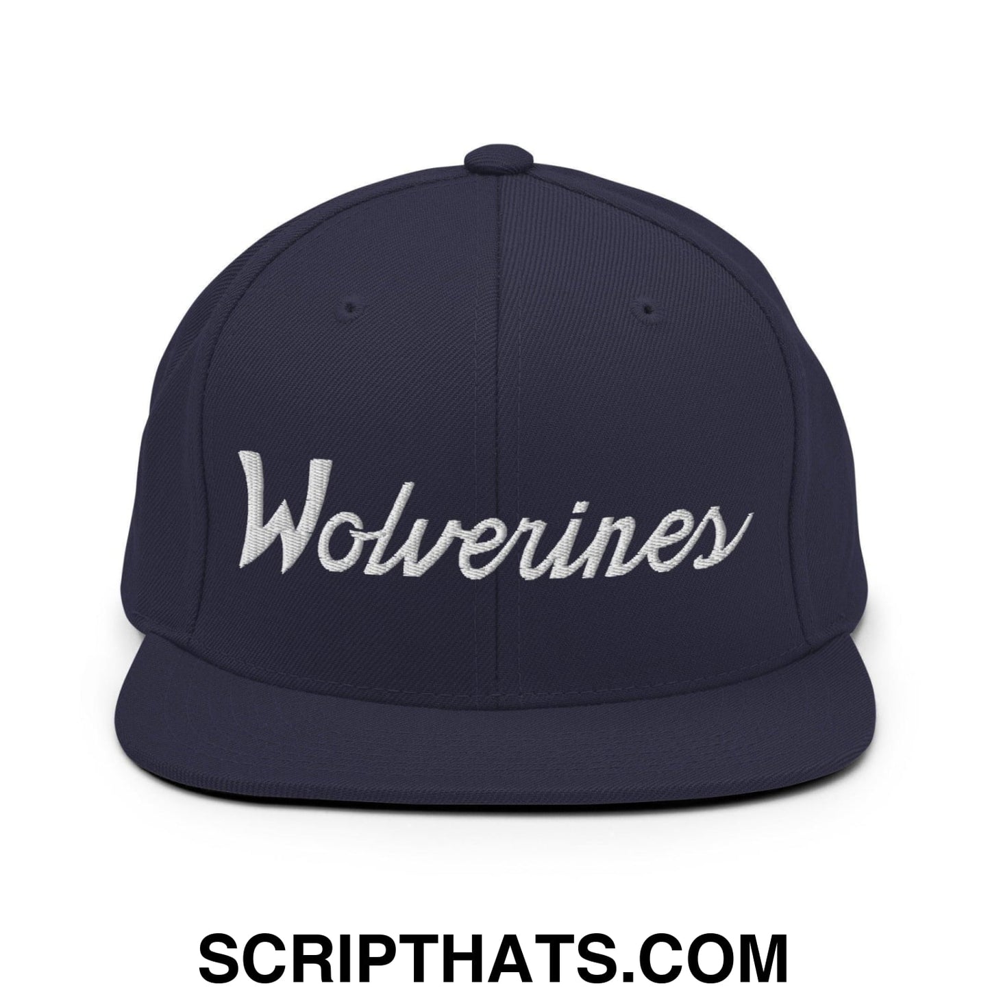 Wolverines School Mascot Script Snapback Hat Navy