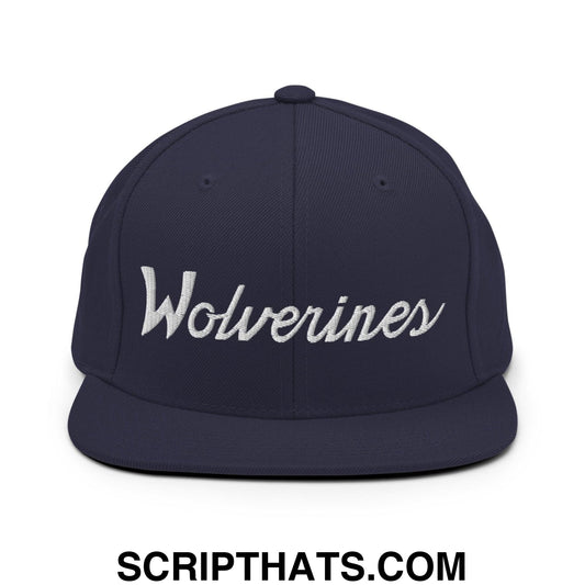 Wolverines School Mascot Script Snapback Hat Navy