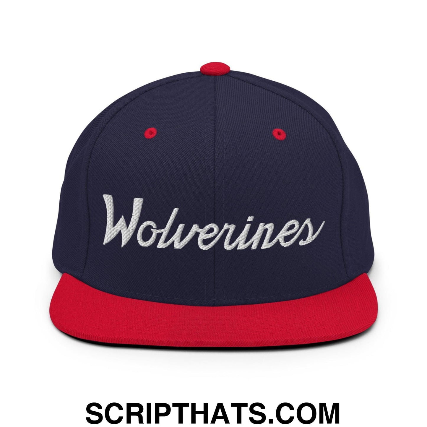 Wolverines School Mascot Script Snapback Hat Navy Red
