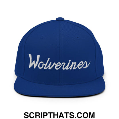 Wolverines School Mascot Script Snapback Hat Royal Blue