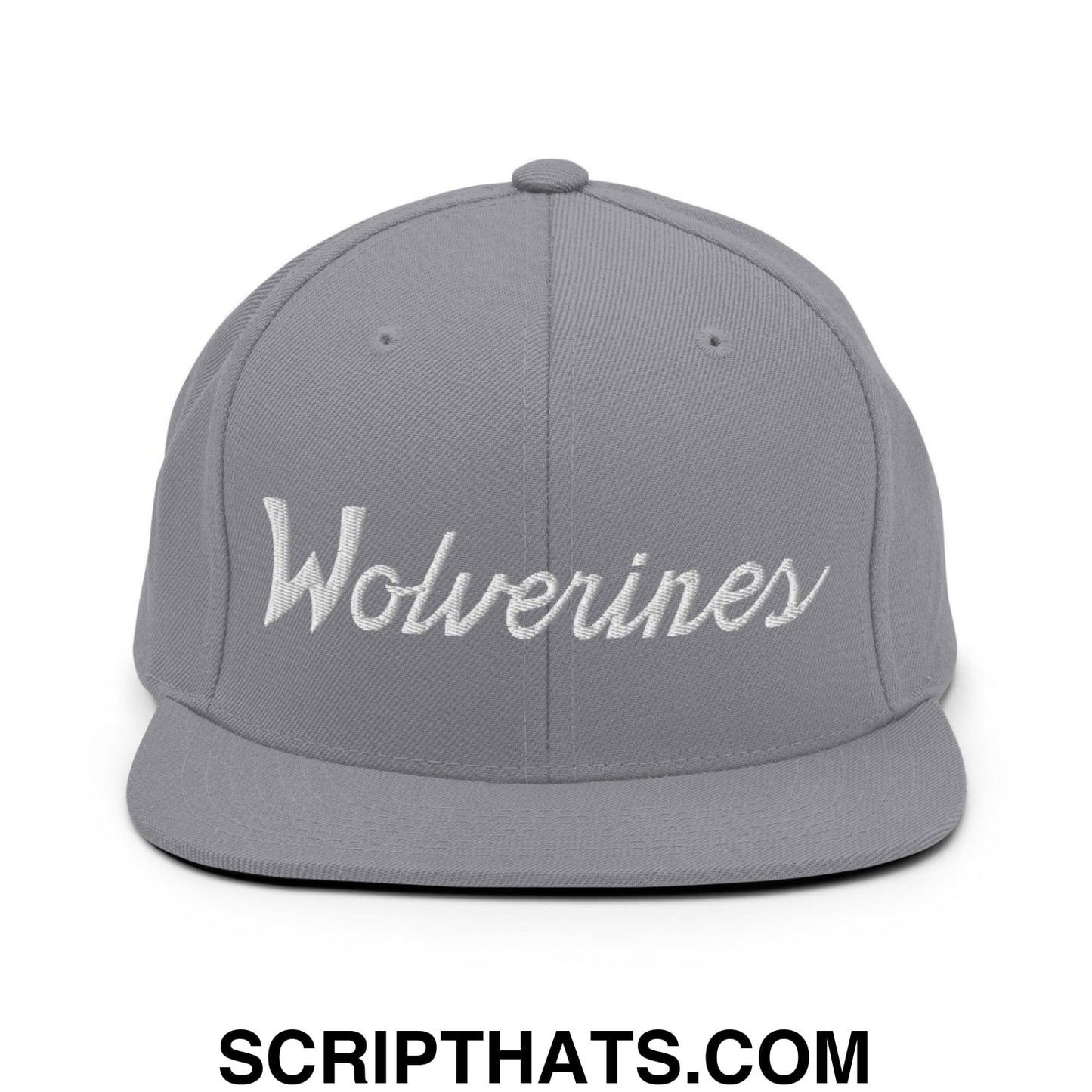 Wolverines School Mascot Script Snapback Hat Silver