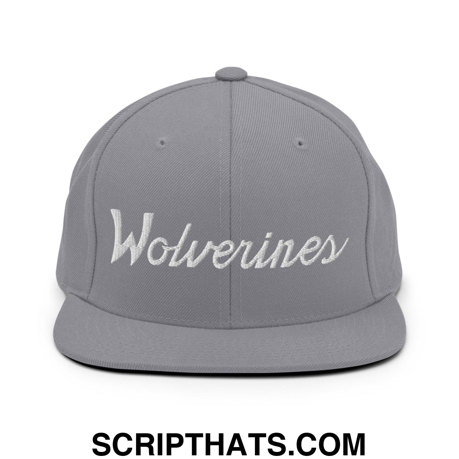 Wolverines School Mascot Script Snapback Hat Silver