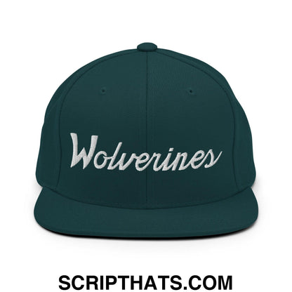 Wolverines School Mascot Script Snapback Hat Spruce