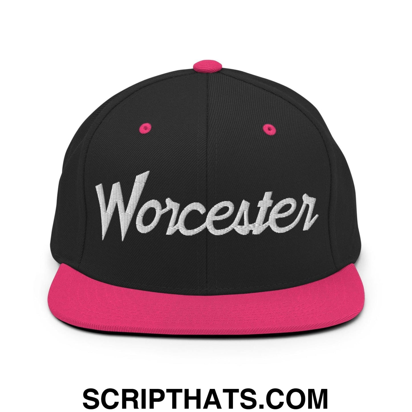 Worcester Script Snapback Hat Black Neon Pink