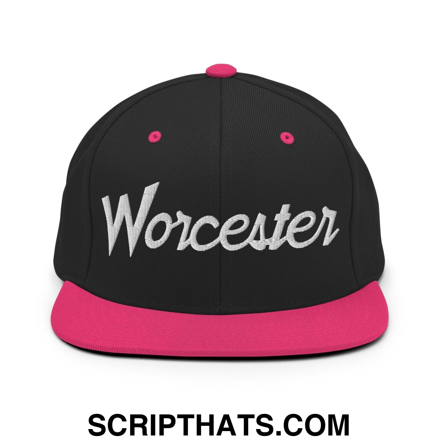 Worcester Script Snapback Hat Black Neon Pink