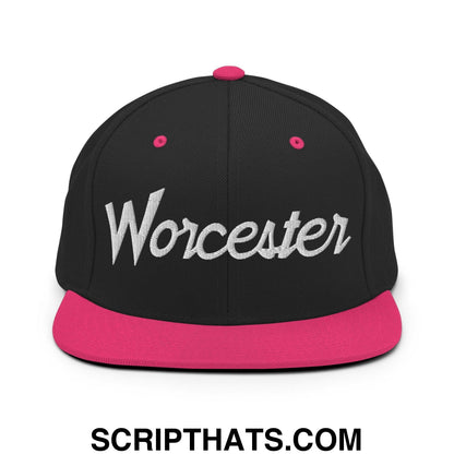 Worcester Script Snapback Hat Black Neon Pink