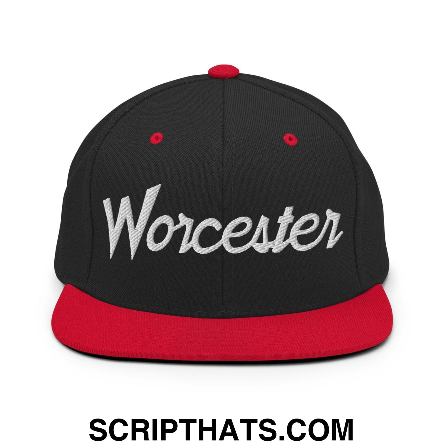 Worcester Script Snapback Hat Black Red