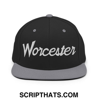 Worcester Script Snapback Hat Black Silver