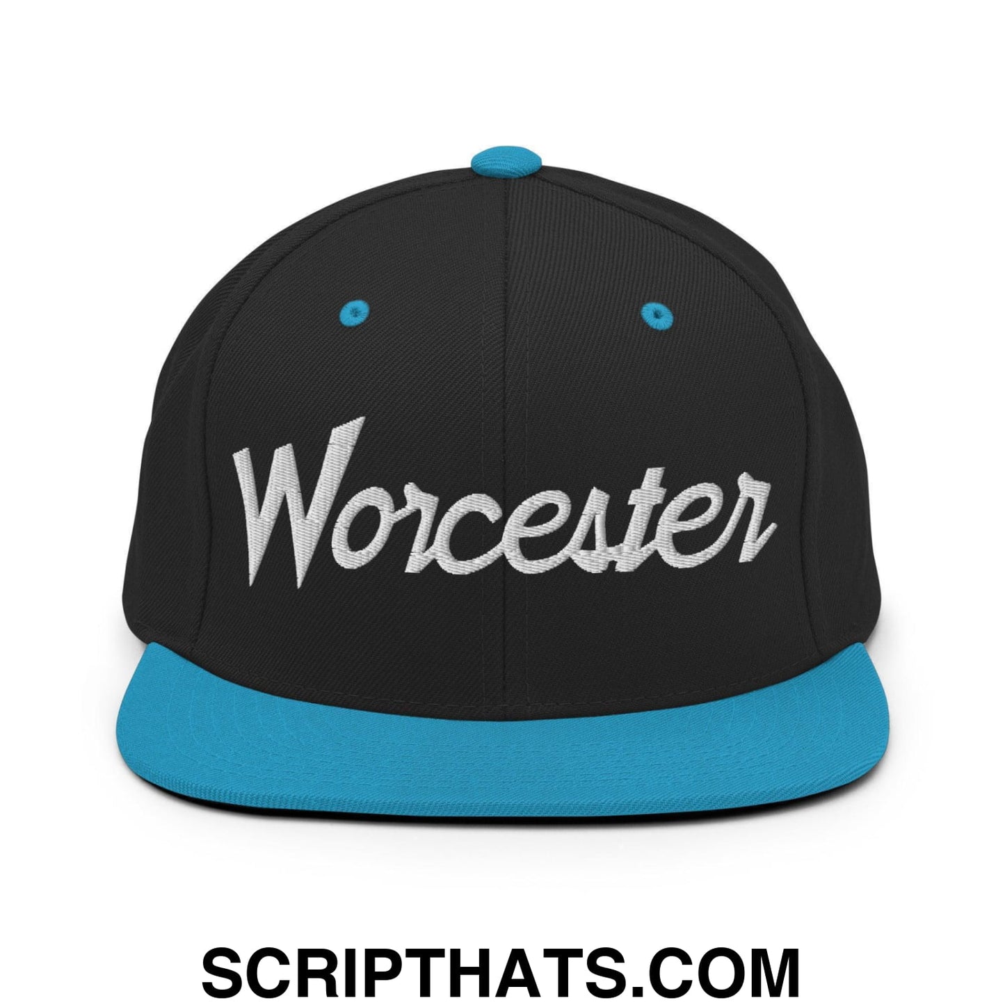 Worcester Script Snapback Hat Black Teal