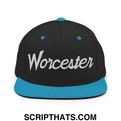 Worcester Script Snapback Hat Black Teal