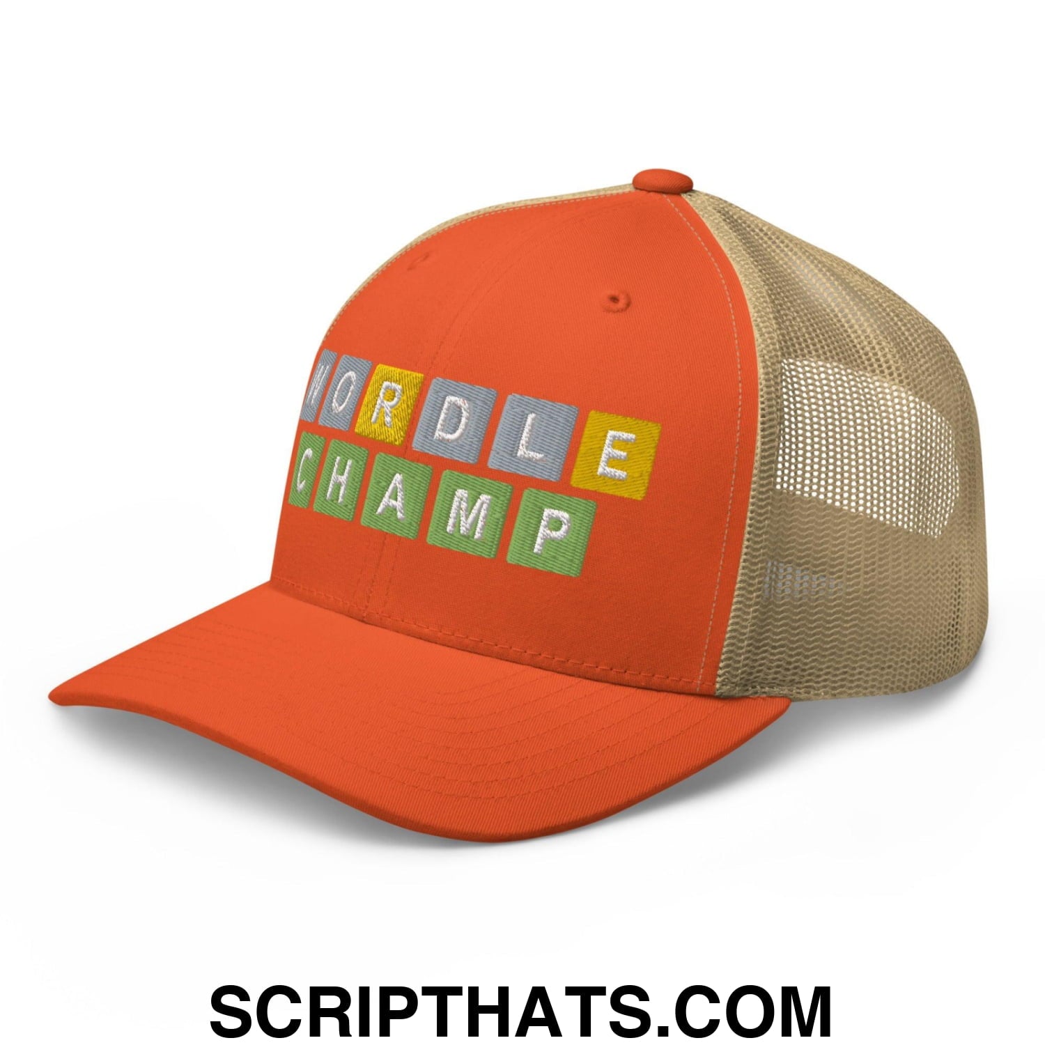 Wordle Champ Retro Trucker Hat Rustic Orange Khaki