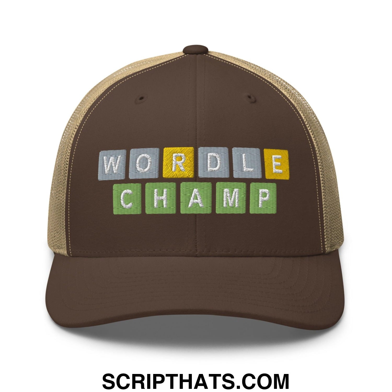 Wordle Champ Retro Trucker Hat Brown Khaki