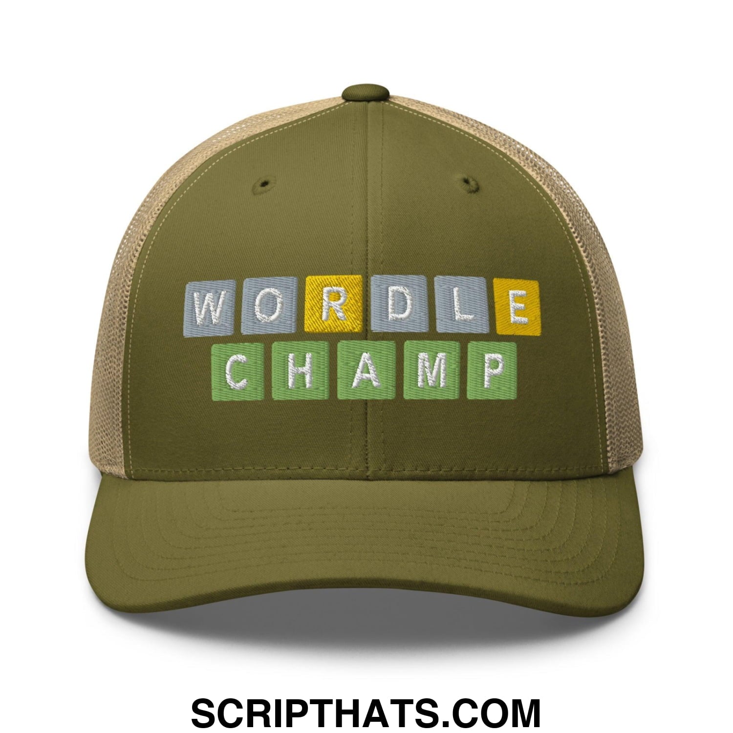 Wordle Champ Retro Trucker Hat Moss Khaki