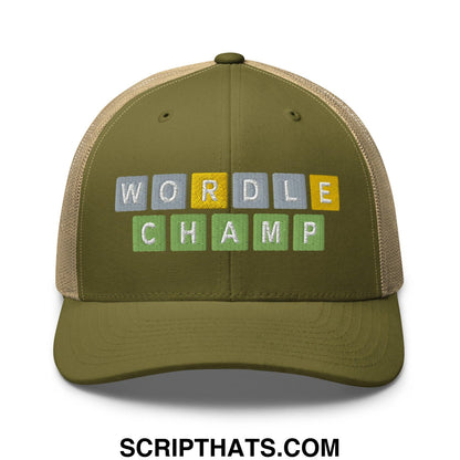 Wordle Champ Retro Trucker Hat Moss Khaki