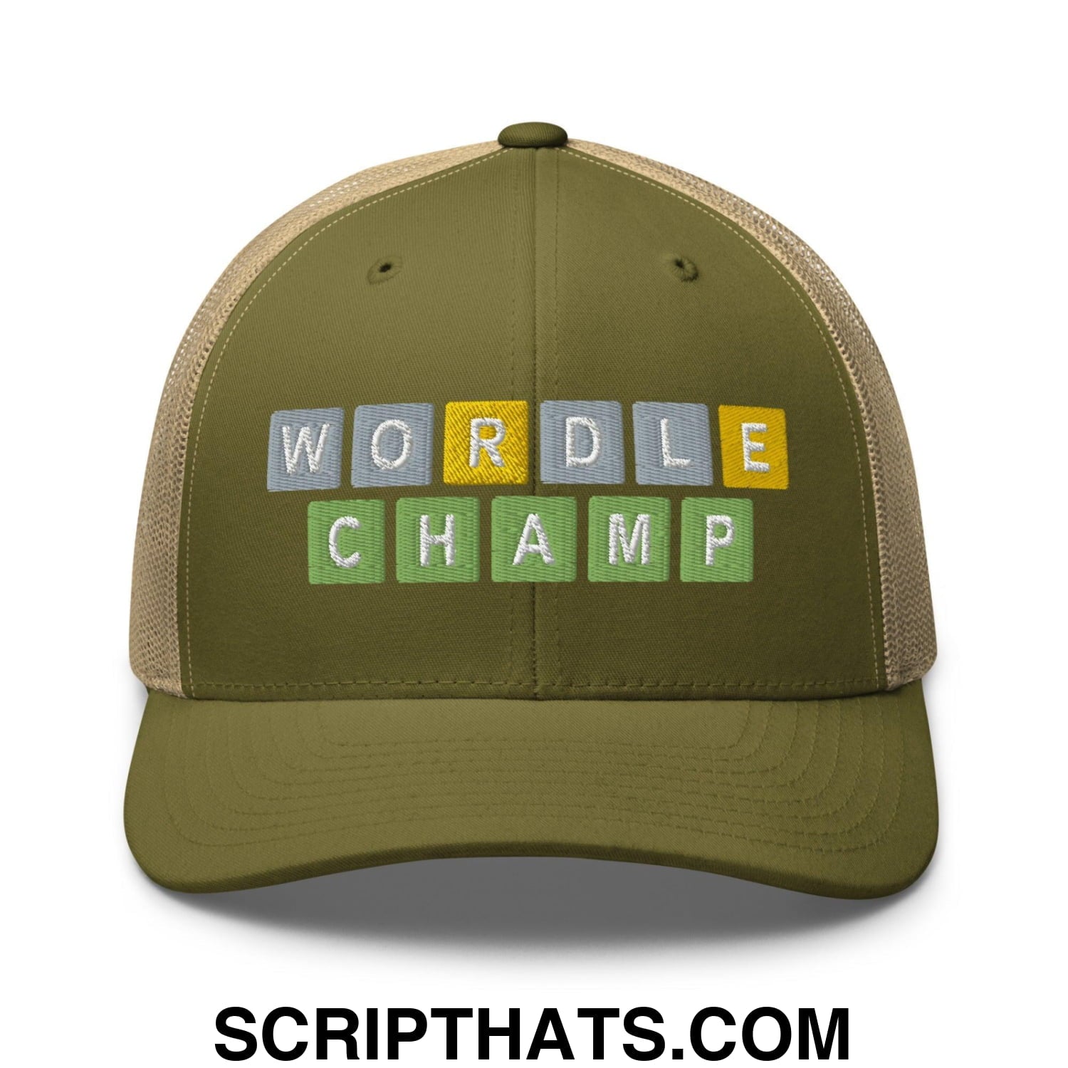 Wordle Champ Retro Trucker Hat Moss Khaki