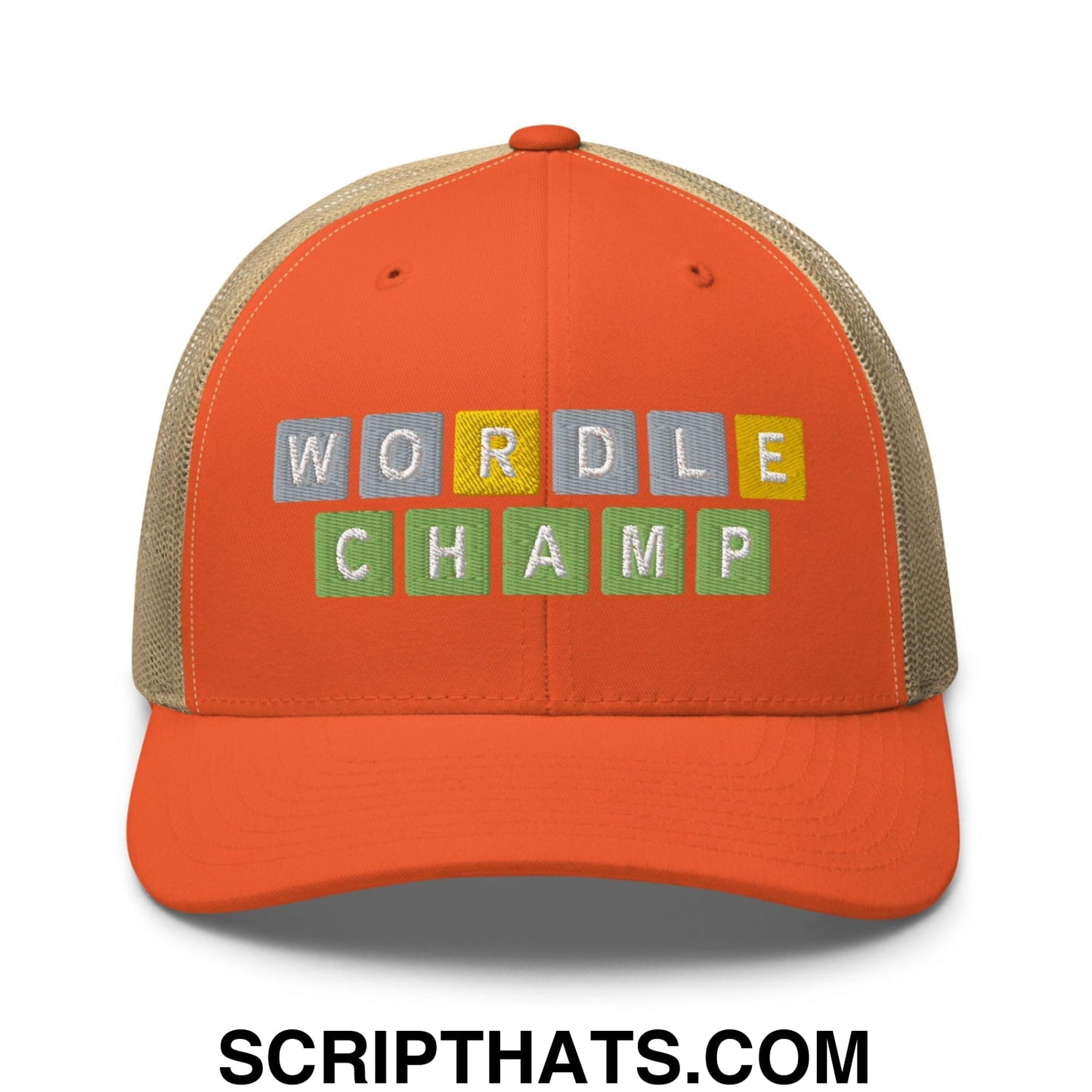 Wordle Champ Retro Trucker Hat Rustic Orange Khaki