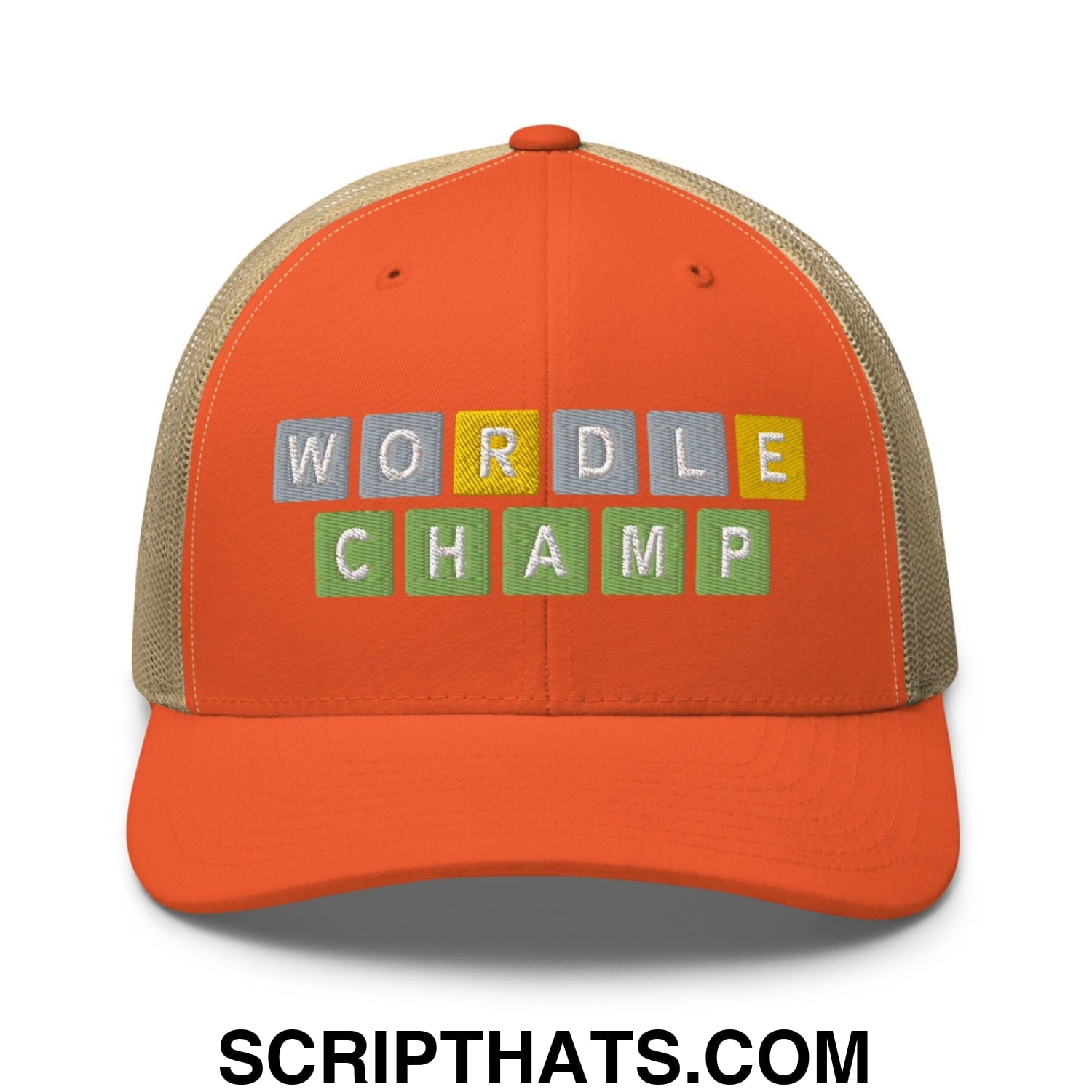 Wordle Champ Retro Trucker Hat Rustic Orange Khaki