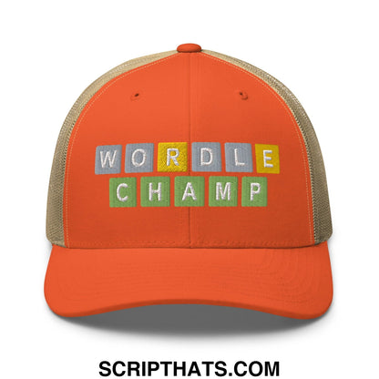 Wordle Champ Retro Trucker Hat Rustic Orange Khaki