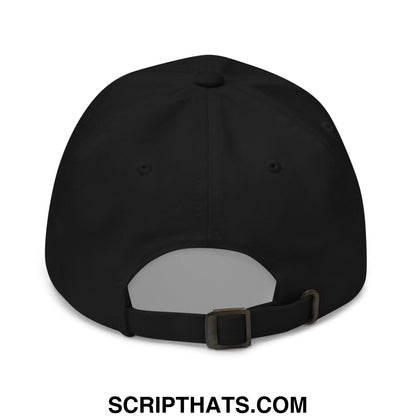 Black Wordle expert dad hat with matte finish and adjustable strap featuring metallic buckle shown from back side