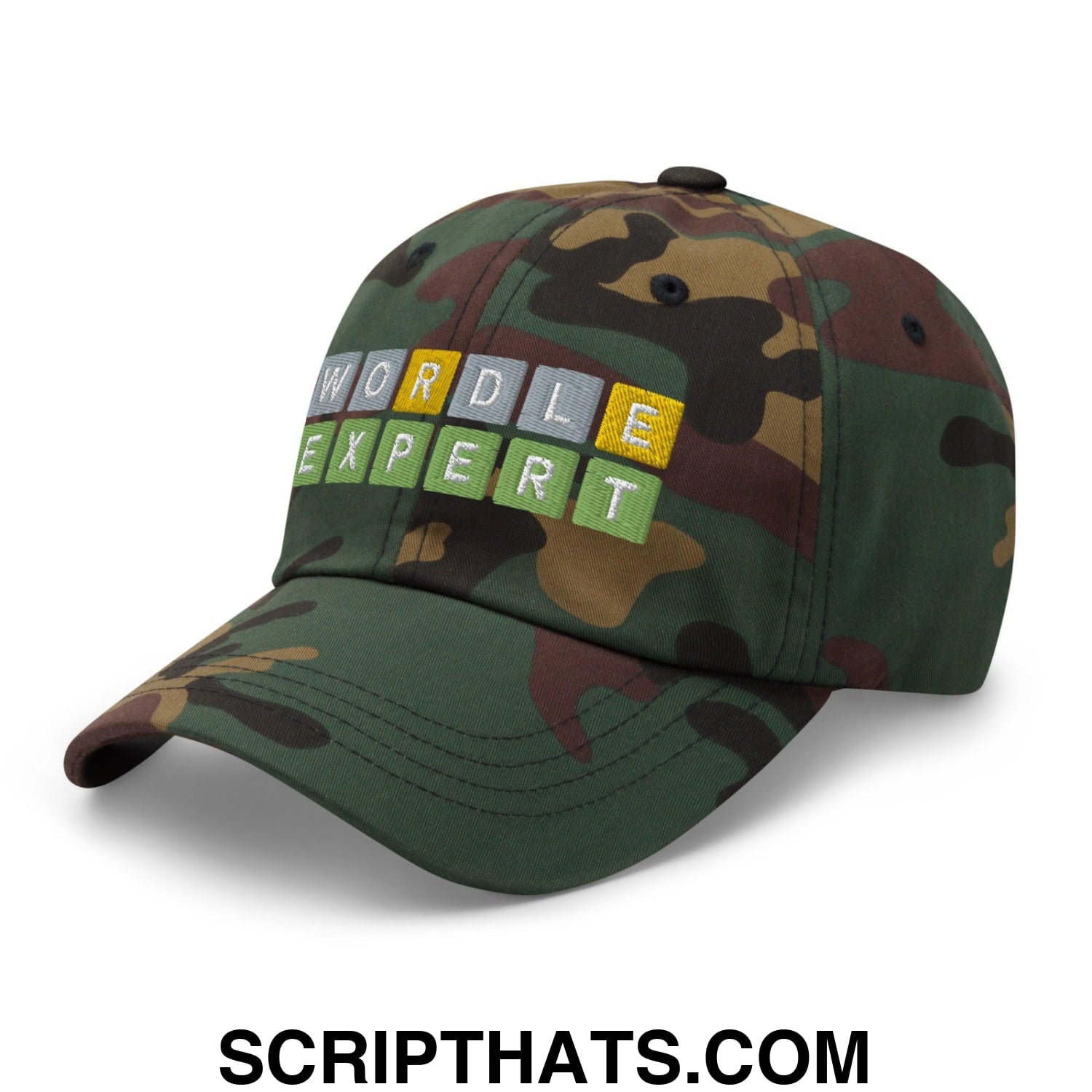 Wordle Expert Dad Hat Green Camo