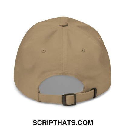 Tan Wordle expert dad hat baseball cap with black plastic buckle and adjustable strap shown from the back side