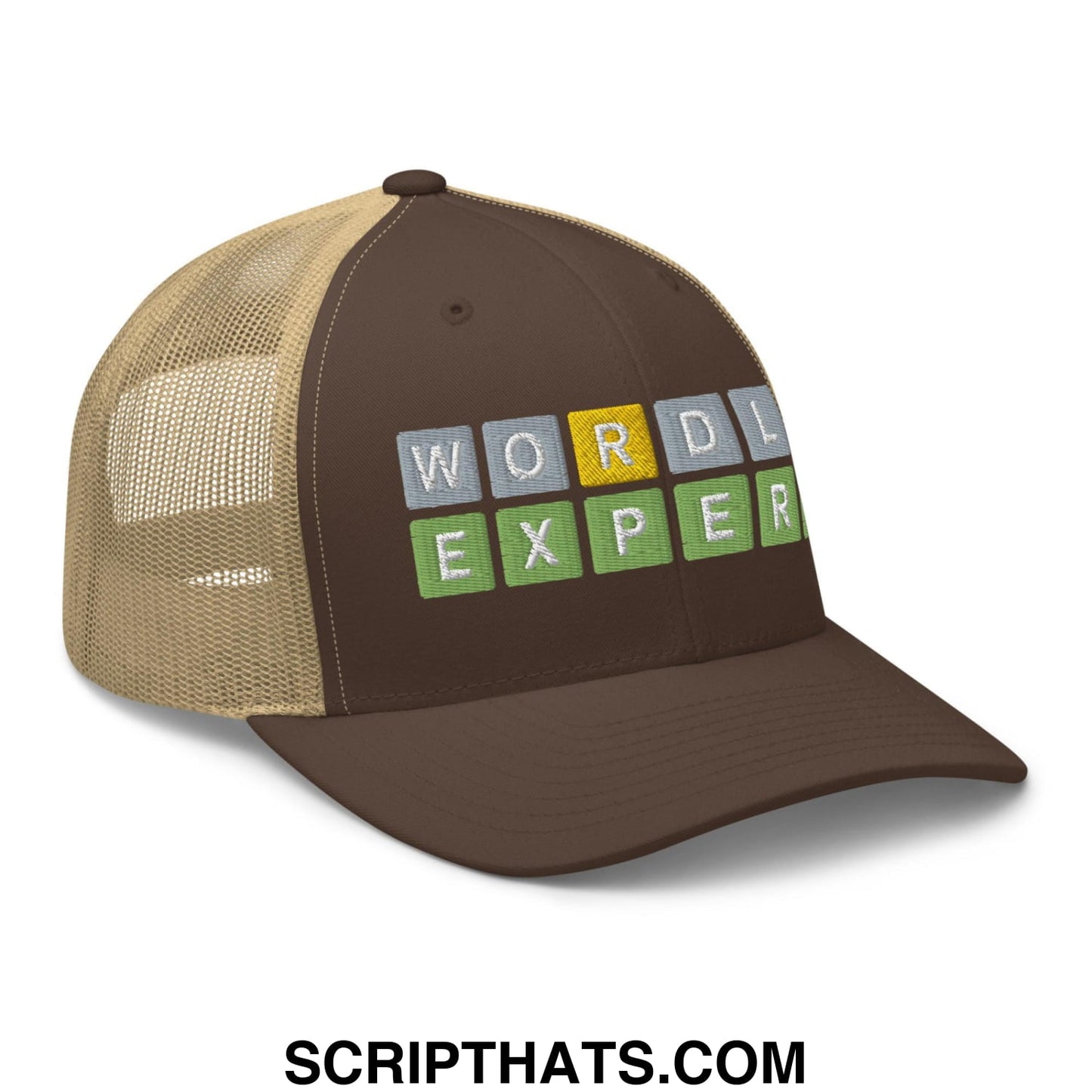 Wordle Expert Retro Trucker Hat Brown Khaki