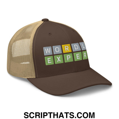 Wordle Expert Retro Trucker Hat Brown Khaki
