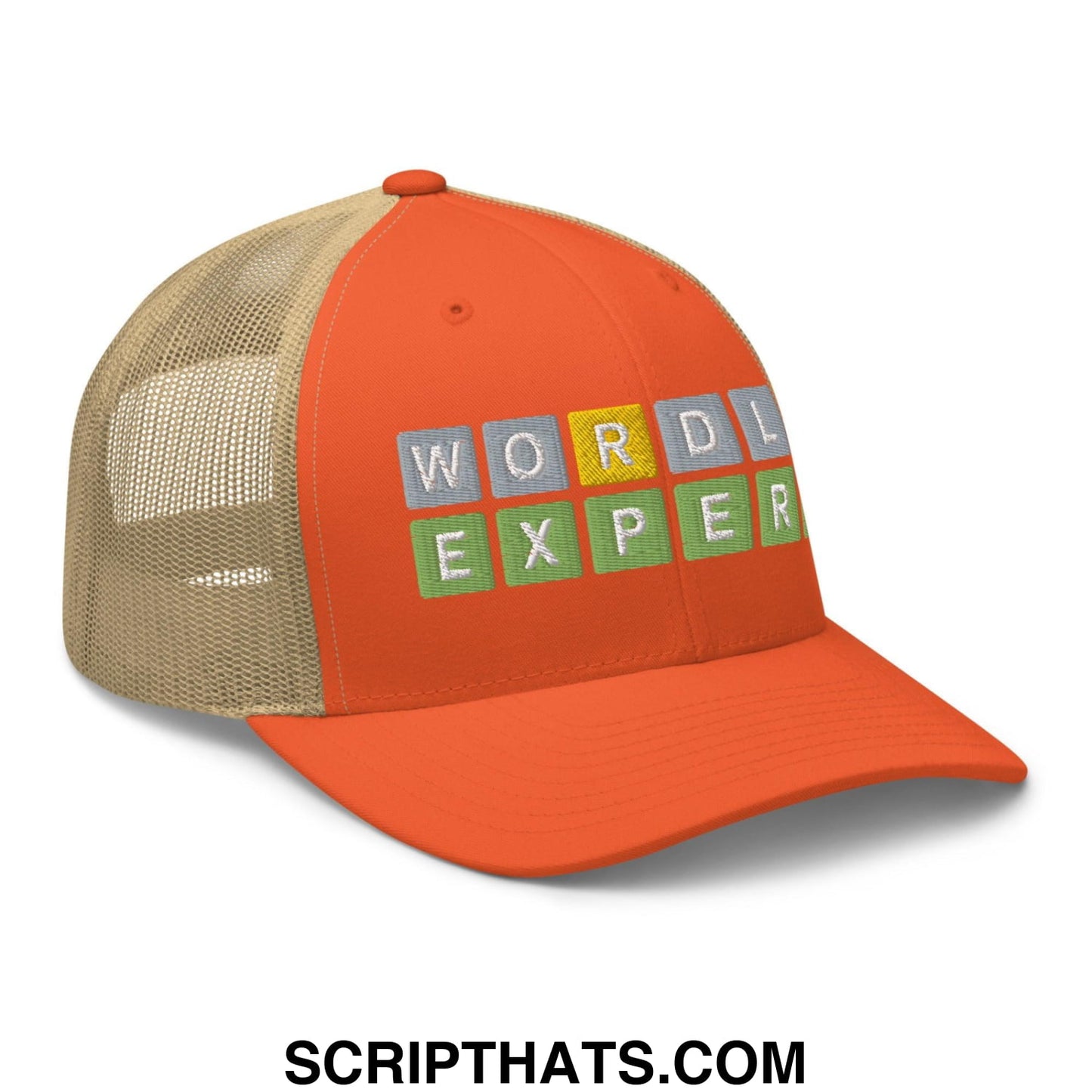 Wordle Expert Retro Trucker Hat Rustic Orange Khaki