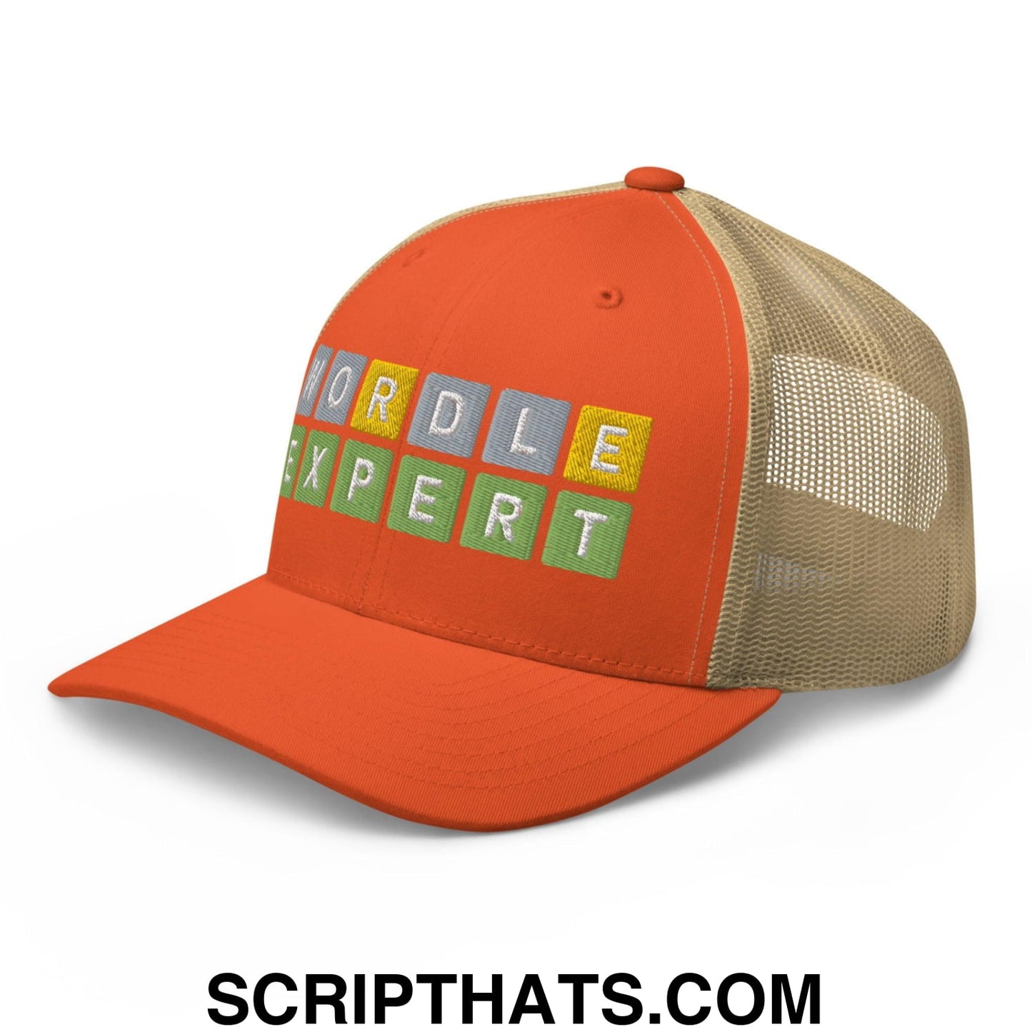 Wordle Expert Retro Trucker Hat Rustic Orange Khaki