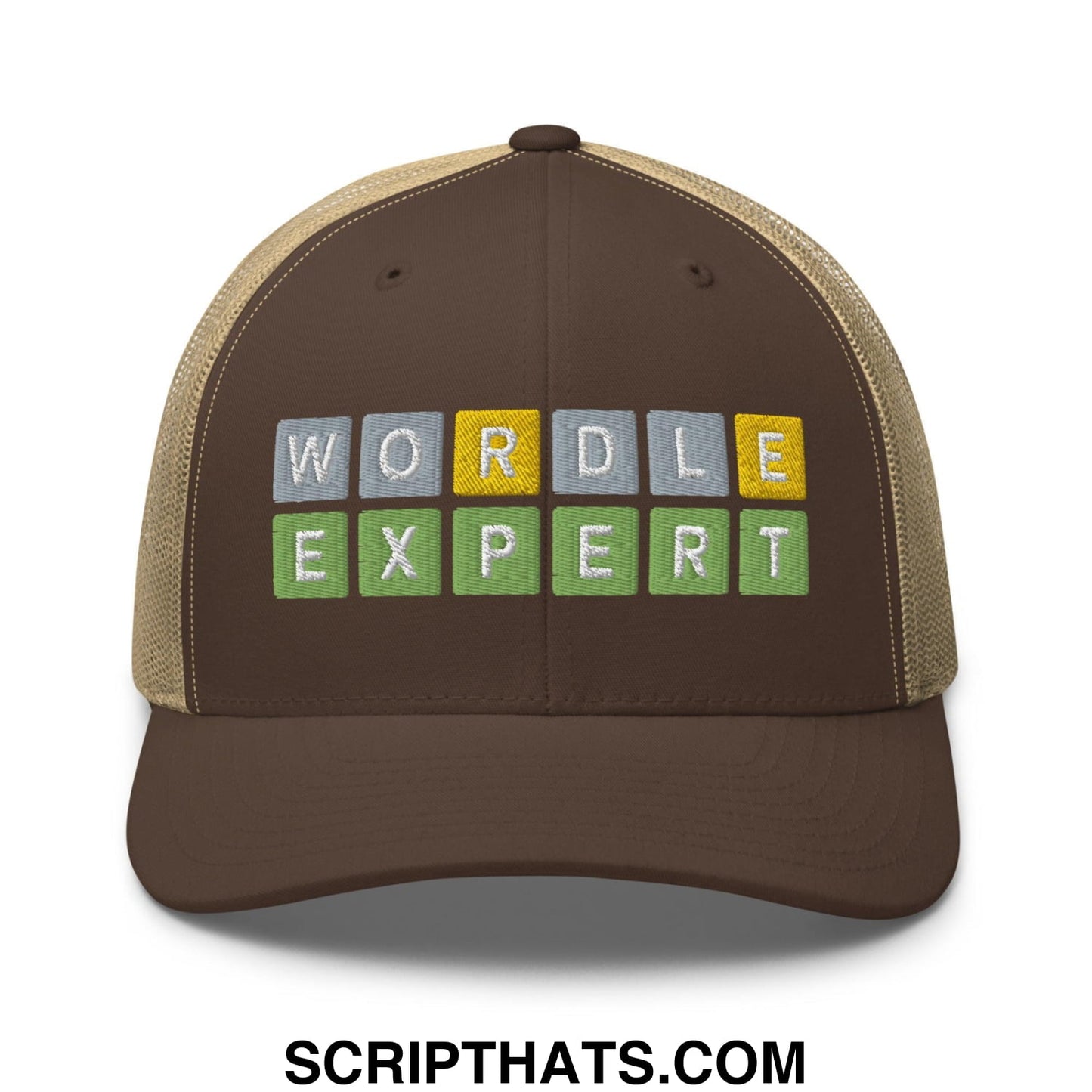 Wordle Expert Retro Trucker Hat Brown Khaki