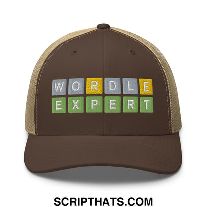 Wordle Expert Retro Trucker Hat Brown Khaki