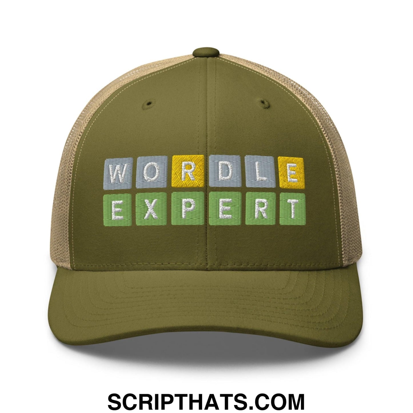Wordle Expert Retro Trucker Hat Moss Khaki